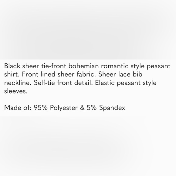 NWOT BLACK LACE SHEER TOP BOHO PHEASANT TOP - Picture 7 of 7